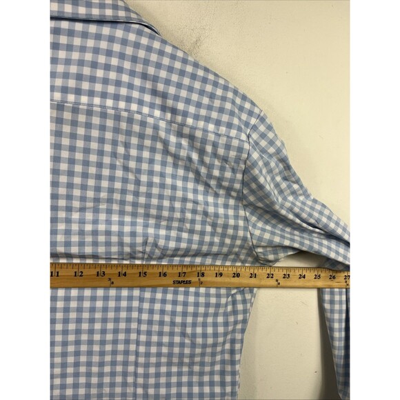 Mizzen Main Shirt Mens Medium Blue Trim Fit Gingham Check Performance Stretch - Picture 6 of 7